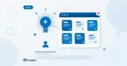Flat illustration of a faceless creator beside a lightbulb and a board of colourful idea cards for planning eXantria posts