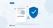 Flat illustration of a payment receipt stamped with a dark void mark, beside a blue protective shield with a check mark and a small warning triangle.