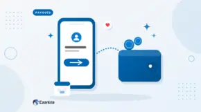 Flat illustration of a phone sending a transfer into a blue wallet with plain coins and a calendar chip.