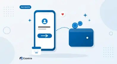 Flat illustration of a phone sending a transfer into a blue wallet with plain coins and a calendar chip.
