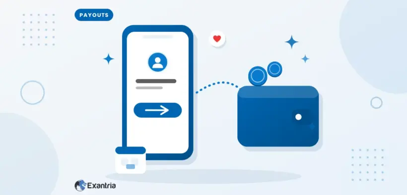 Flat illustration of a phone sending a transfer into a blue wallet with plain coins and a calendar chip.