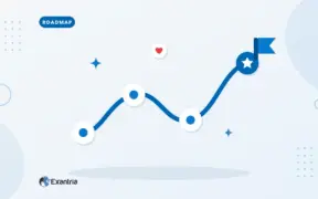 Flat illustration of a winding roadmap path with four milestone nodes, ending in a star and a small flag.