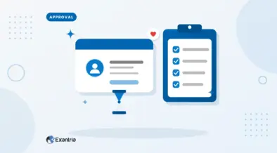 Flat illustration of an ID card next to a clipboard checklist and an hourglass, for creator account approval.