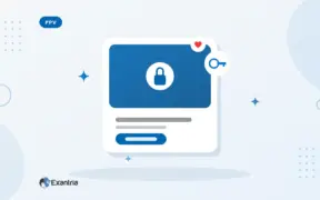 Flat illustration of a locked pay-per-view content card with a padlock overlay, unlock key chip and a blue unlock button.