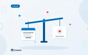 Flat illustration of a balance scale weighing a disclosure contract against a heart, for influencer ethics and sponsored content.