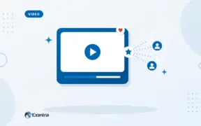 Flat illustration of a video player with a play button, linked to faceless audience avatars for influencer reach.