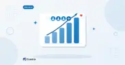 Flat illustration of rising bar charts with an upward arrow and a row of faceless follower avatars ending in a plus badge.