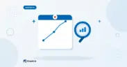 Flat illustration of a growth chart card with data points, beside a magnifying glass showing mini rising bars.