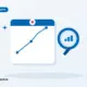 Flat illustration of a growth chart card with data points, beside a magnifying glass showing mini rising bars.