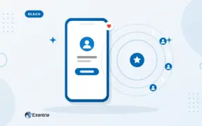 Flat illustration of a smartphone with a faceless creator on screen, beside expanding reach rings and small audience avatars.