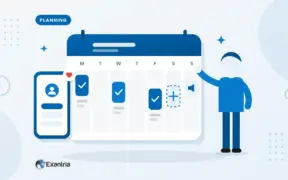 Creator planning a weekly posting calendar for eXantria