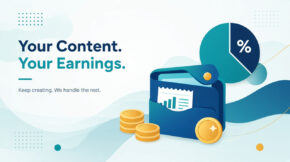 Flat illustration of a wallet holding a receipt with a bar chart, stacks of gold coins and a percentage pie chart